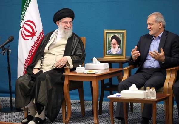 Iranian supreme leader Ali Khamenei with president Masoud Pezeshkian