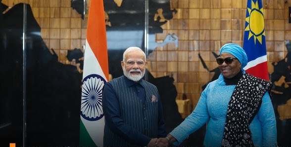 Namibian President Netumbo Nandi-Ndaitwah with Indian Prime Minister Narendra Modi